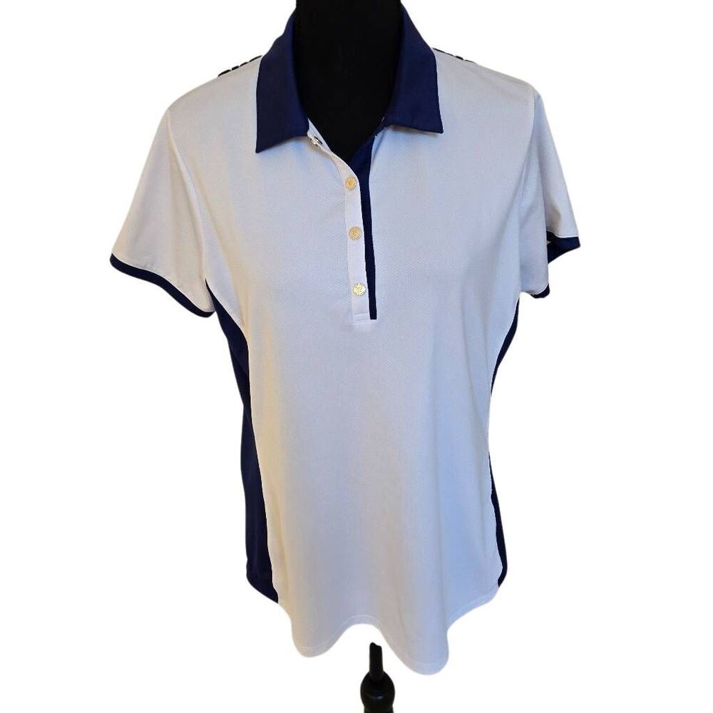 EP Womens Colorblock Short Sleeve Athletic Golf Polo Shirt White Blue Large